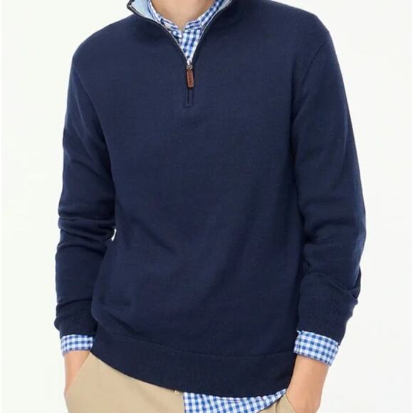 J.Crew Cotton Half-Zip Sweater Mens M Navy Blue Pullover Mock Neck Long Sleeves - Picture 1 of 7
